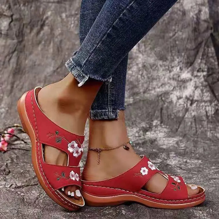 Gianna | Women's Orthopedic Embroidered Slip On Leather Sandals