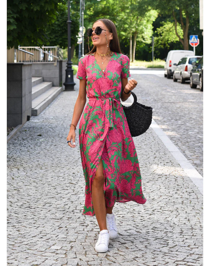 Alora | Women's Floral Wrap Summer Dress with Vneck and Tie Belt