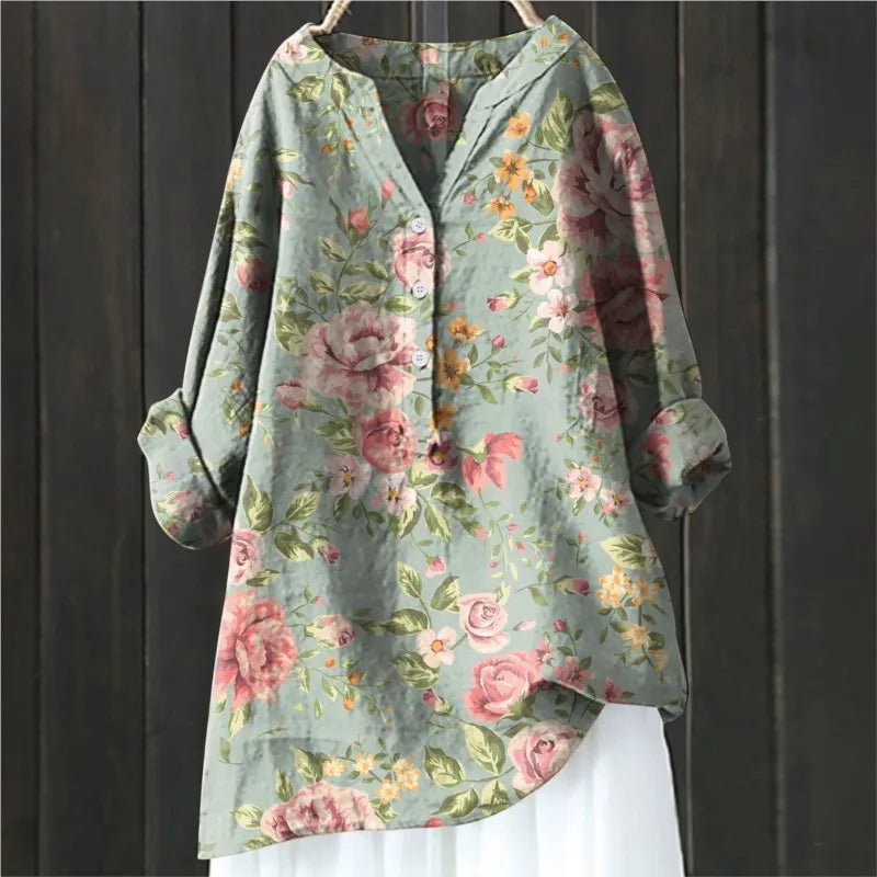 Delaney | Women's Floral Folded Sleeve Button Shirt