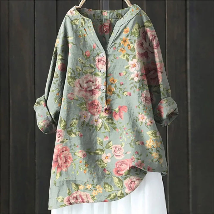 Delaney | Women's Floral Folded Sleeve Button Shirt