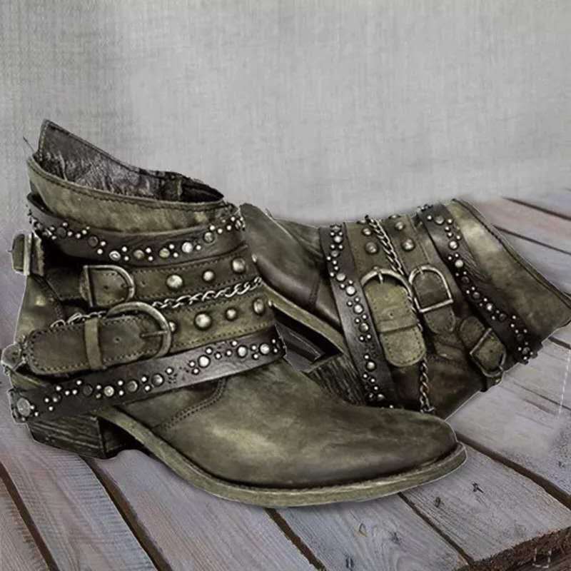 Nina | Women's Studded Chain Strap Ankle Boots