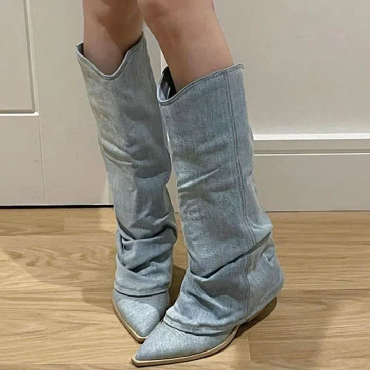 Daria | Women's Denim Knee High Boots