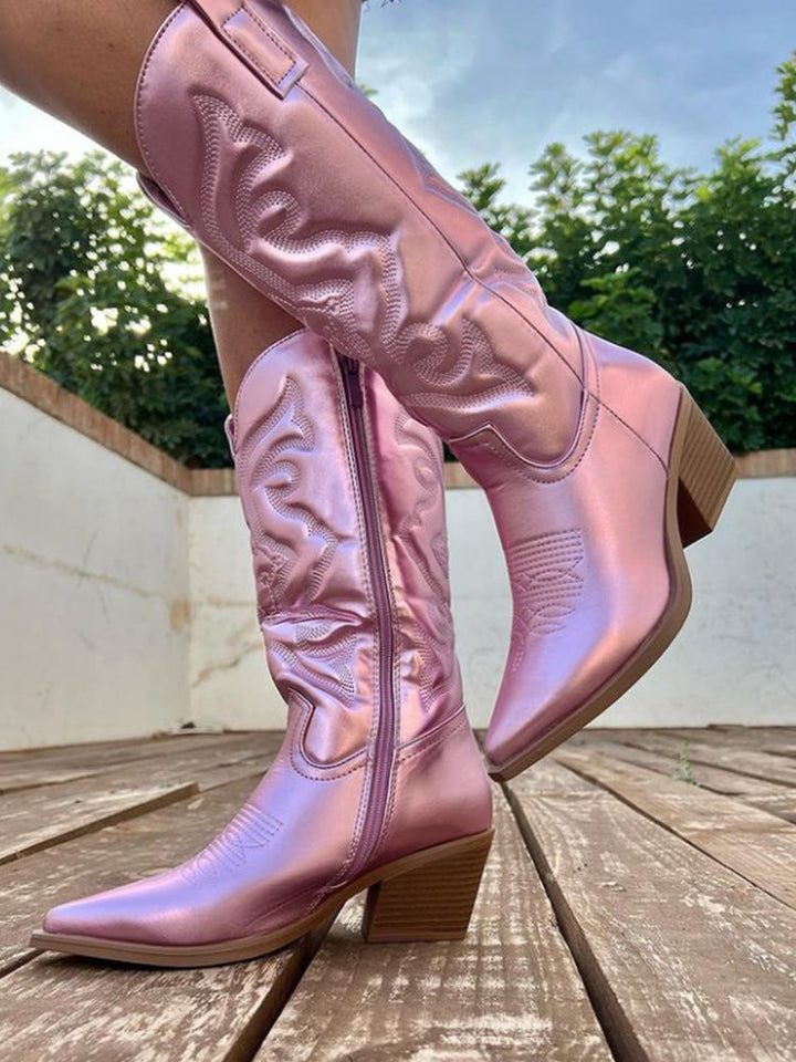 Marisca | Women's Metallic Western Knee High Boots with Zipper