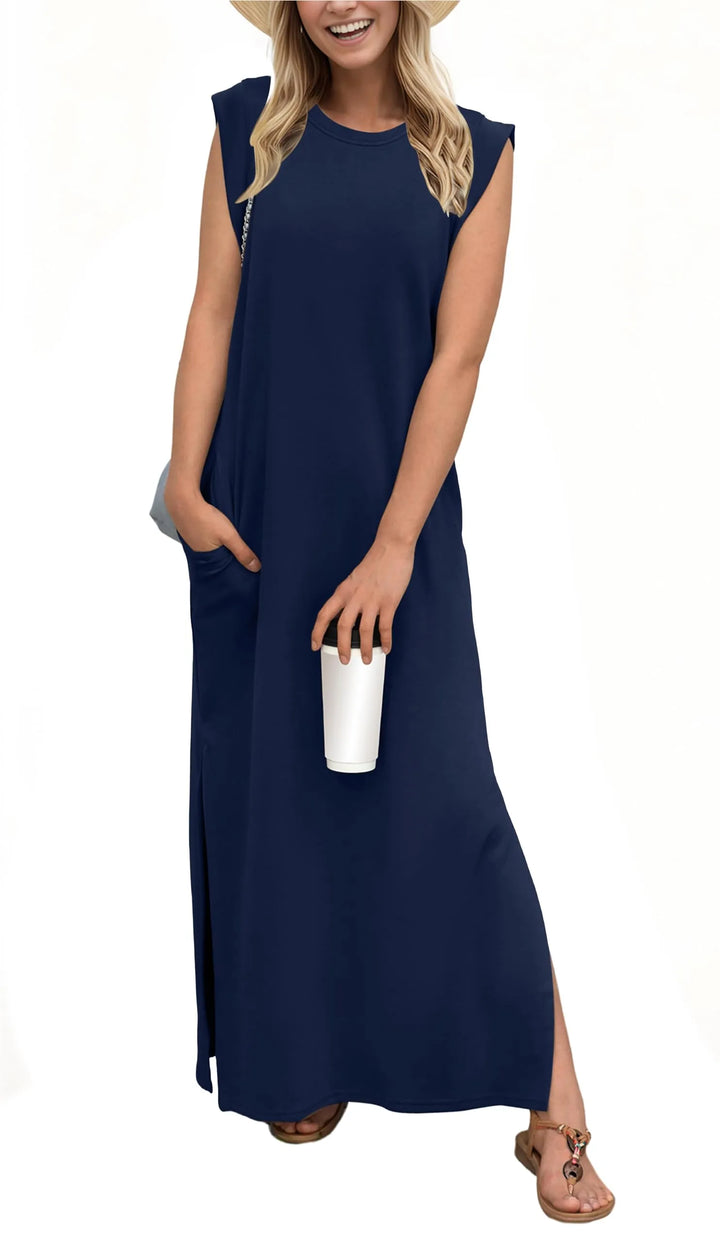 Mackenzie | Women's Casual Maxi T-Shirt Dress with Pockets