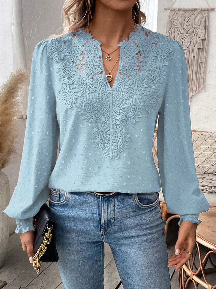 Prescila | Women's Long Sleeves Lace Patchwork V Neck Blouse