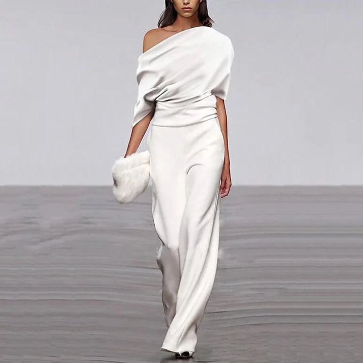 Sonia | Women's One Shoulder Drape Jumpsuit with Wide Legs