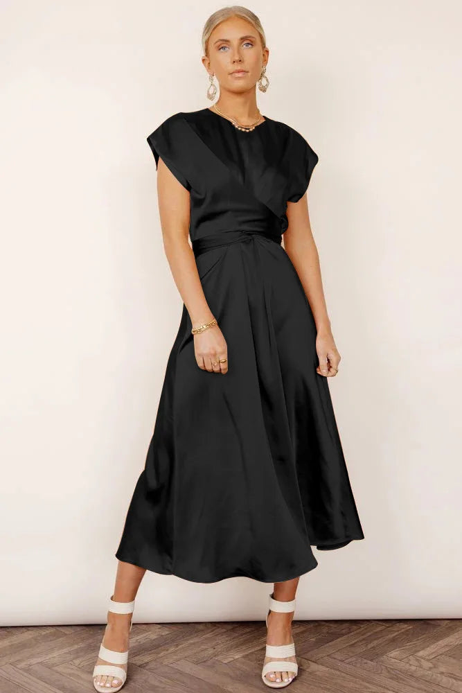 Alice | Women's Elegant Satin Cap Sleeve Midi Dress