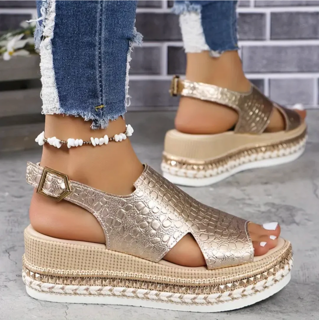 Alexa | Women's Orthopedic Open Toe Wedge Sandals with Ankle Strap