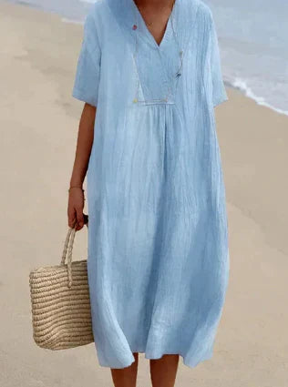 Keyla | Women's Short Sleeve V-Neck Linen Summer Dress