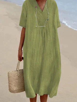 Keyla | Women's Short Sleeve V-Neck Linen Summer Dress