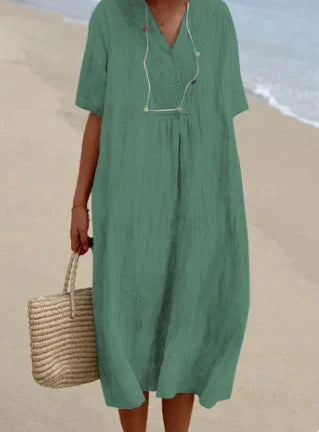 Keyla | Women's Short Sleeve V-Neck Linen Summer Dress