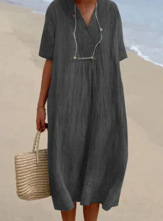 Keyla | Women's Short Sleeve V-Neck Linen Summer Dress