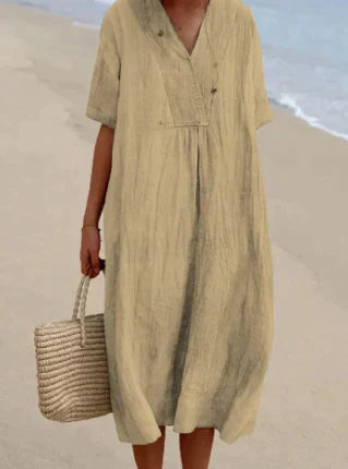 Keyla | Women's Short Sleeve V-Neck Linen Summer Dress
