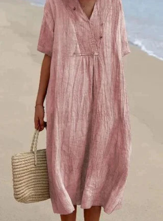 Keyla | Women's Short Sleeve V-Neck Linen Summer Dress