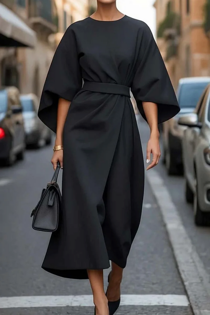Ellie | Women's Elegant Kimono Sleeves Belted Midi Dress