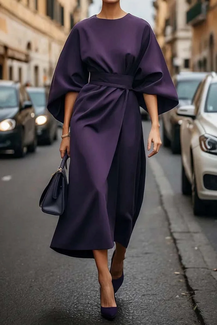 Ellie | Women's Elegant Kimono Sleeves Belted Midi Dress
