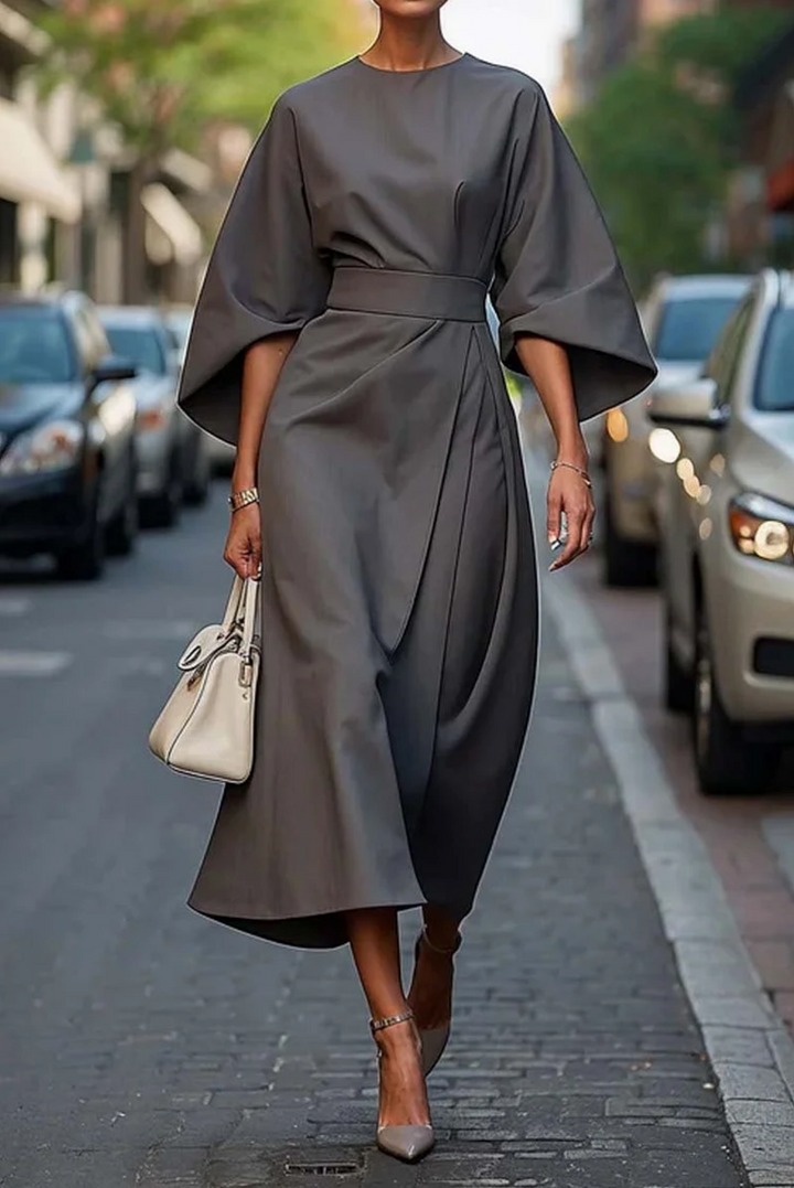 Ellie | Women's Elegant Kimono Sleeves Belted Midi Dress