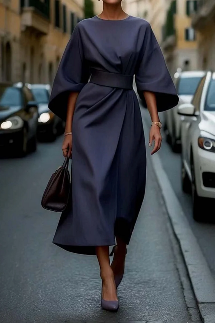 Ellie | Women's Elegant Kimono Sleeves Belted Midi Dress