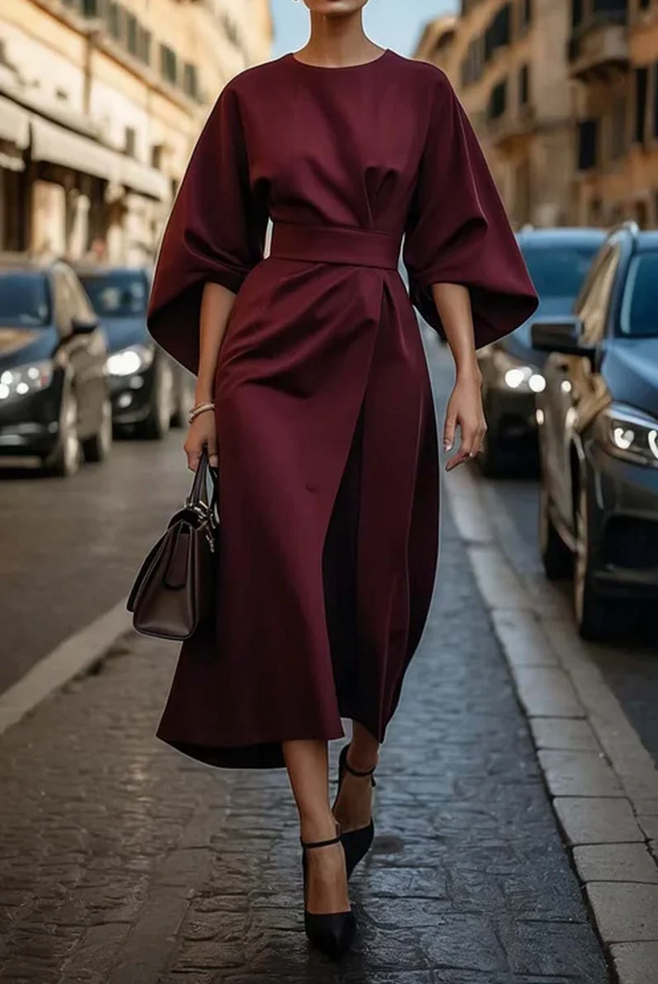 Ellie | Women's Elegant Kimono Sleeves Belted Midi Dress