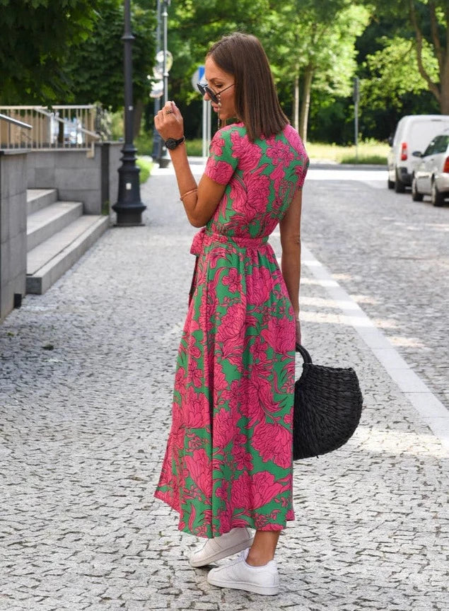 Alora | Women's Floral Wrap Summer Dress with Vneck and Tie Belt