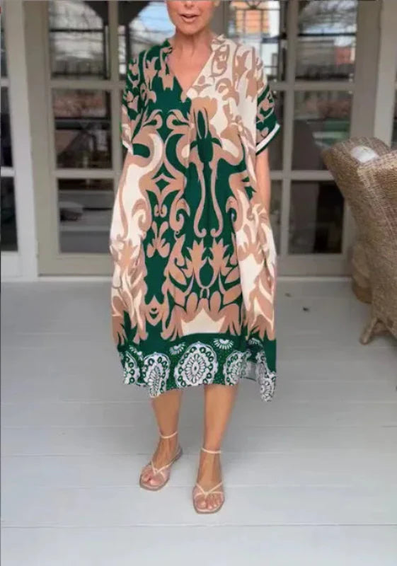 Elizabeth | Women's Flowing Printed V Neck Midi Dress
