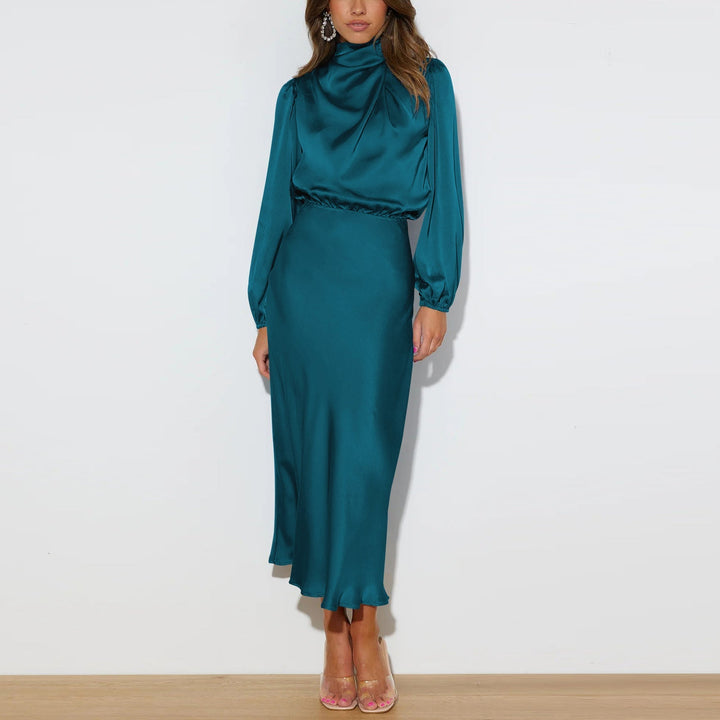 Mina | Women's Long Sleeve Satin Dress with High Neck