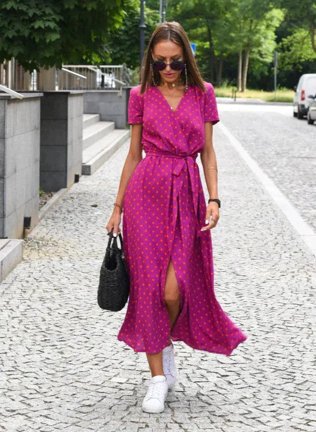 Alora | Women's Floral Wrap Summer Dress with Vneck and Tie Belt
