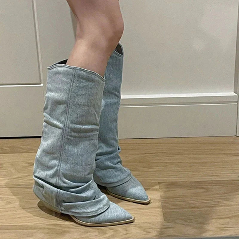 Daria | Women's Denim Knee High Boots