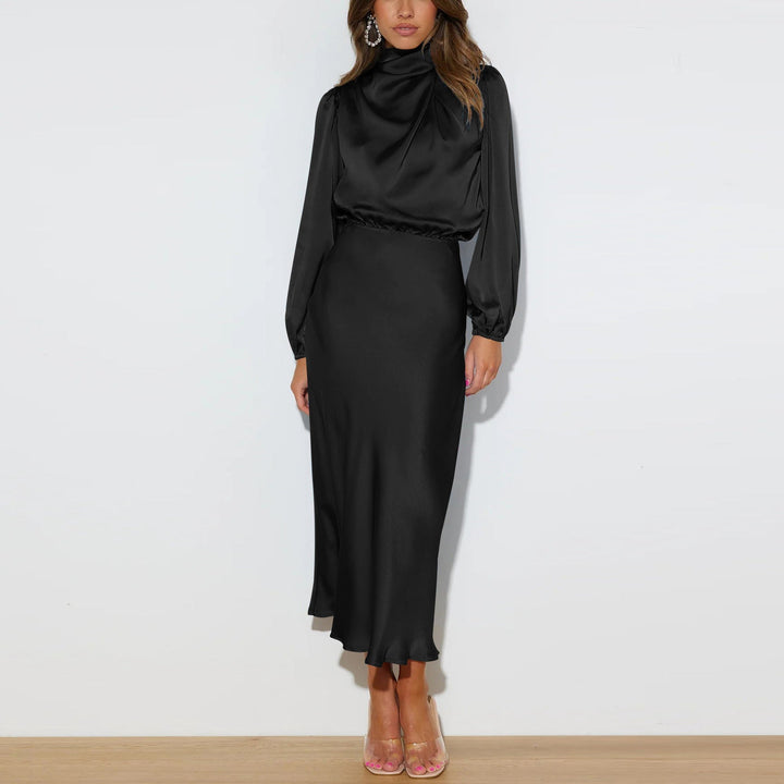 Mina | Women's Long Sleeve Satin Dress with High Neck
