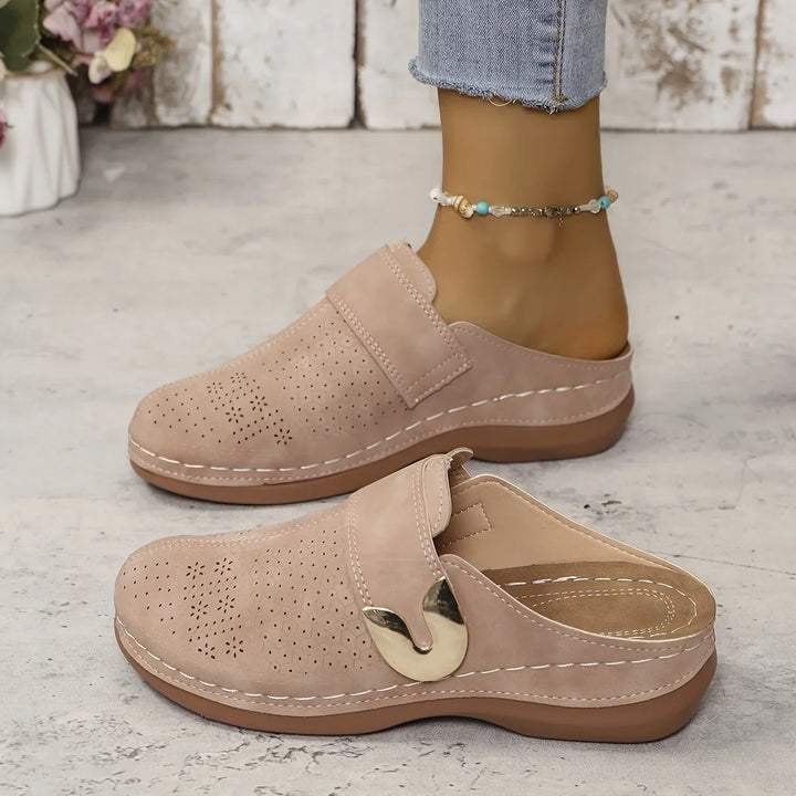 Tessa | Women's Perforated Slip On Loafers with Metal Accent