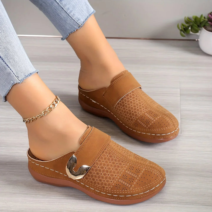 Tessa | Women's Perforated Slip On Loafers with Metal Accent