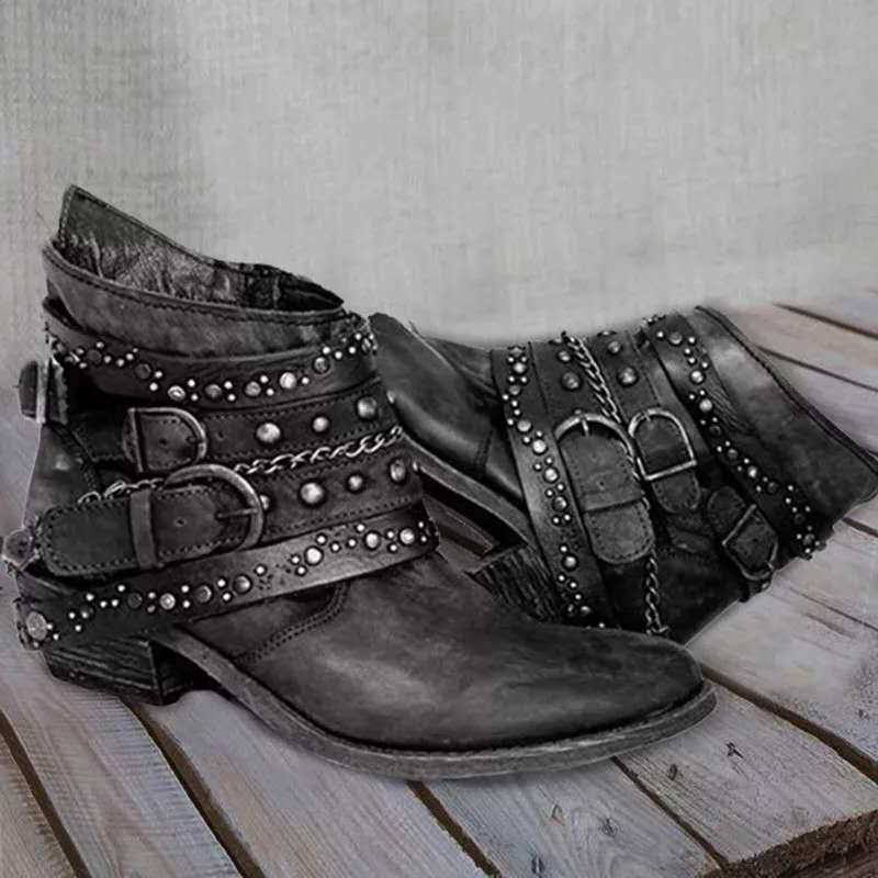 Nina | Women's Studded Chain Strap Ankle Boots