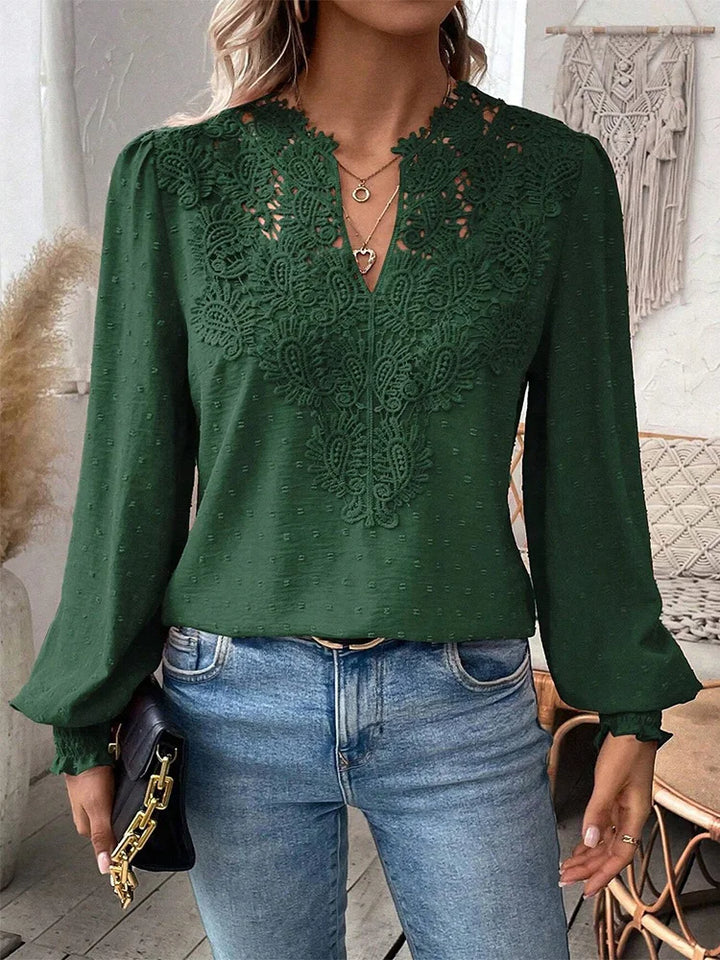 Prescila | Women's Long Sleeves Lace Patchwork V Neck Blouse