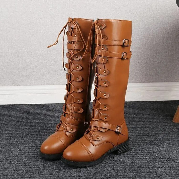 Violet | Women's Ruched Lace-Up Knee High Boots