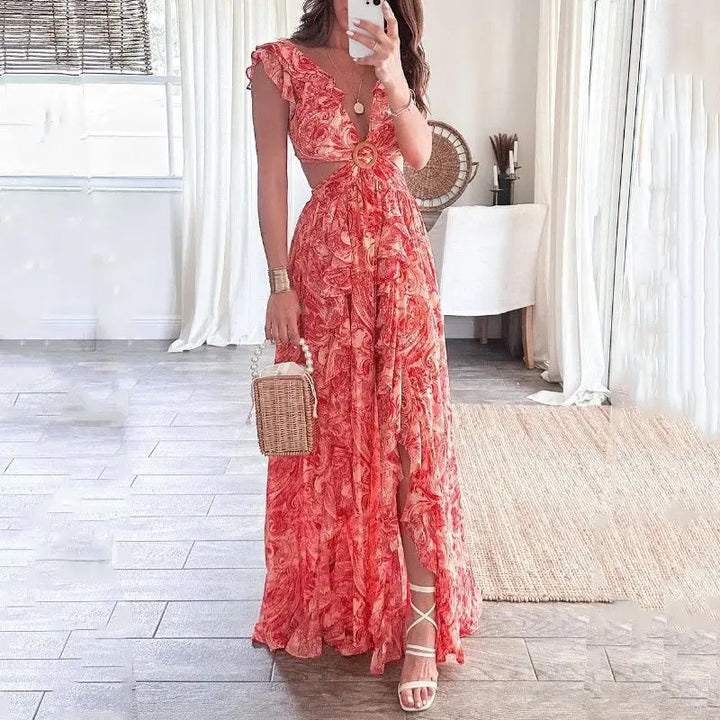 Rosalie | Women’s Cut-Out Floral Maxi Dress with Ruffle Sleeves