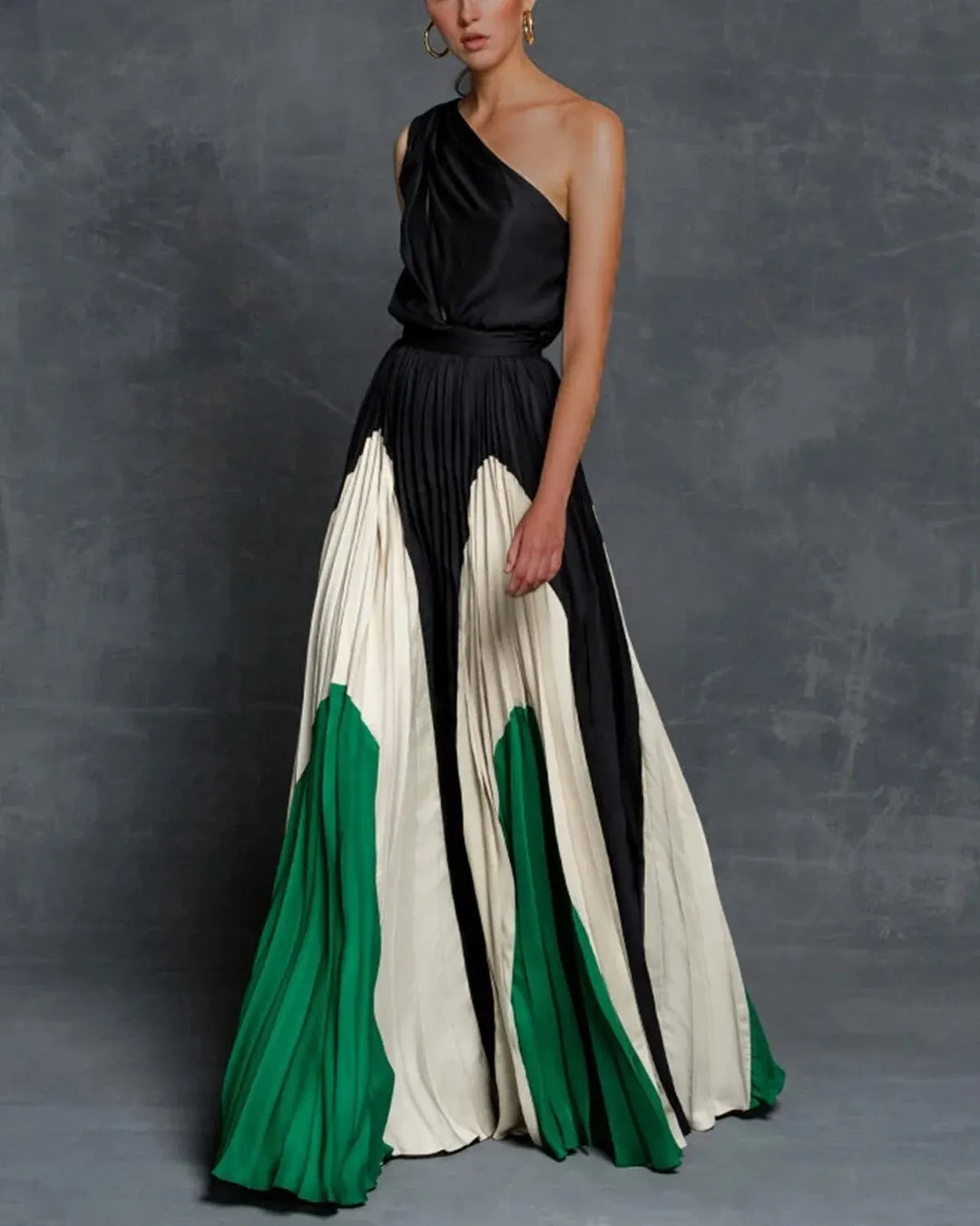 Esther | Women's One Shoulder Pleated Maxi Dress