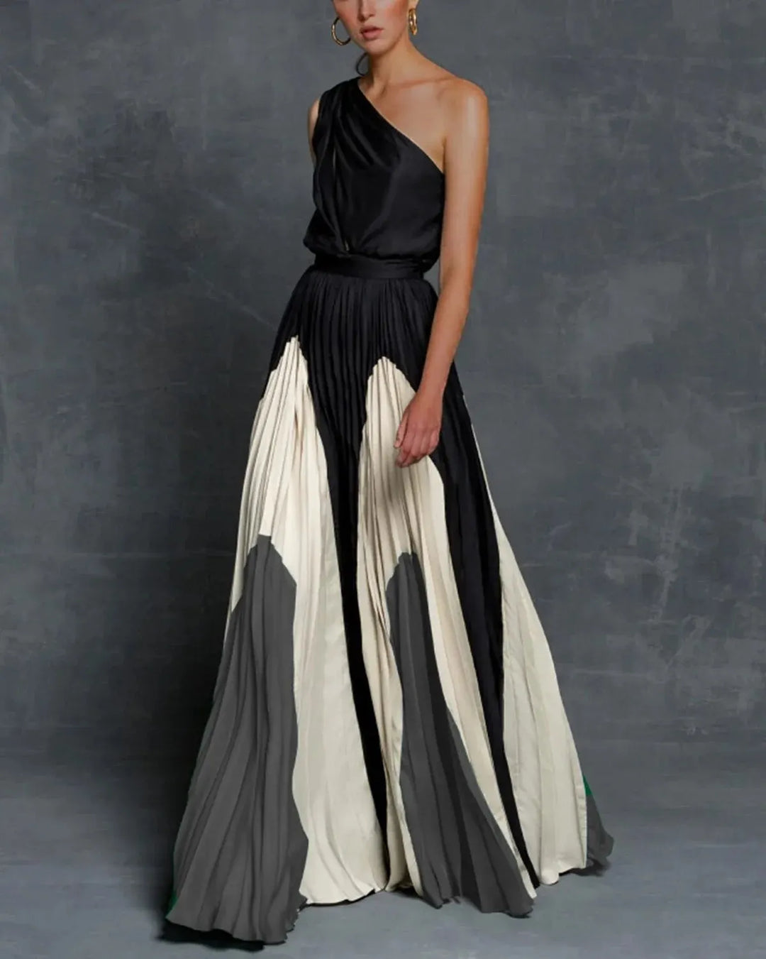 Esther | Women's One Shoulder Pleated Maxi Dress