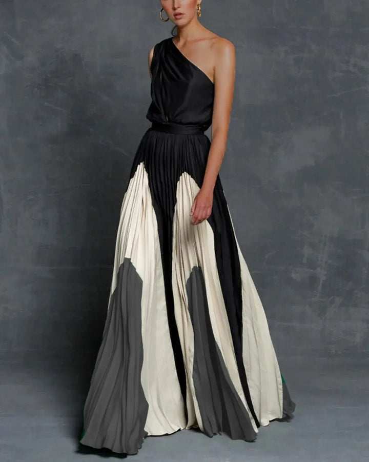 Esther | Women's One Shoulder Pleated Maxi Dress
