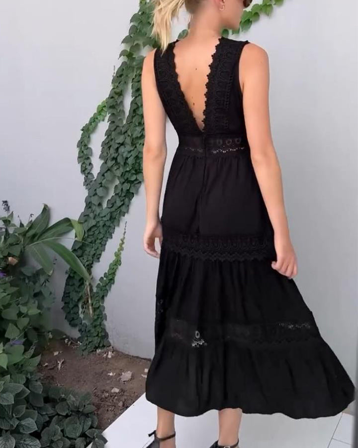 Fern | Women's Sleeveless Lace Trim V-Neck A-Line Boho Dress