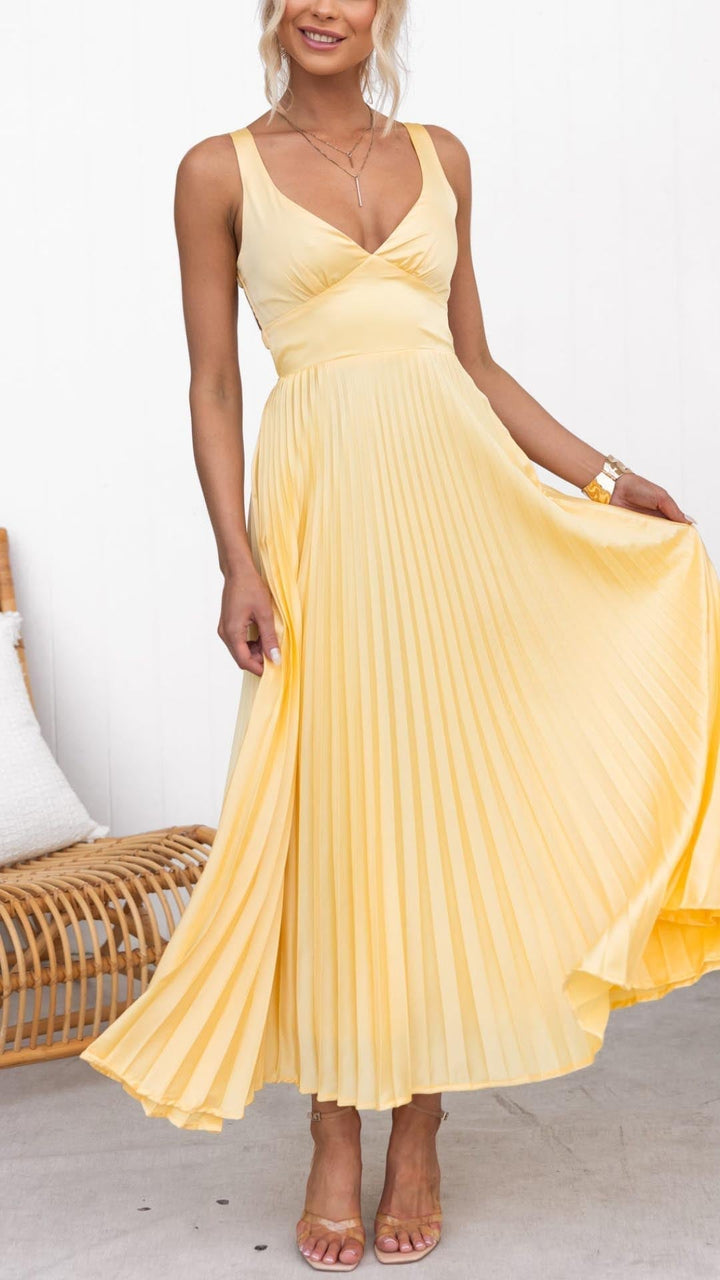 Shakira | Women's Pleated V Neck Maxi Dress