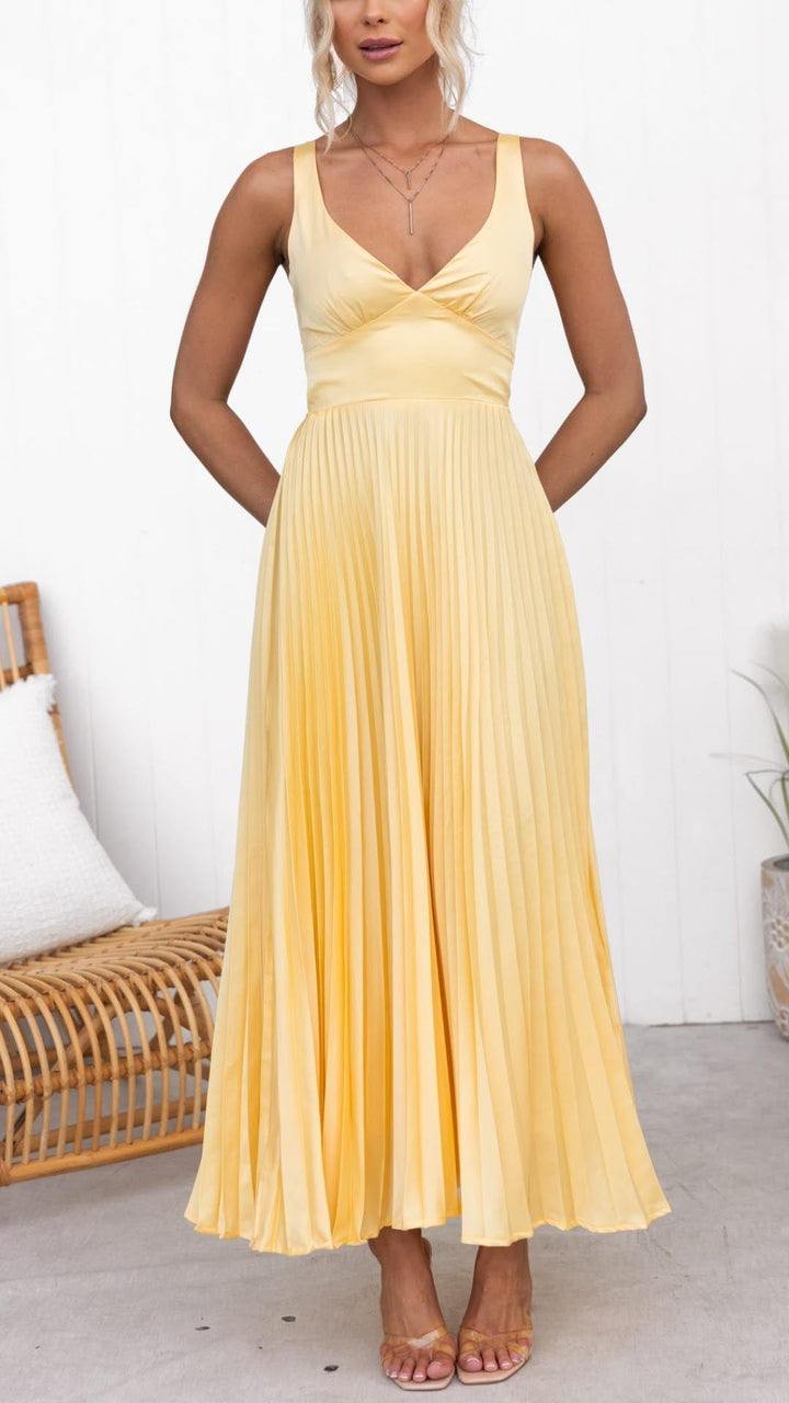 Shakira | Women's Pleated V Neck Maxi Dress