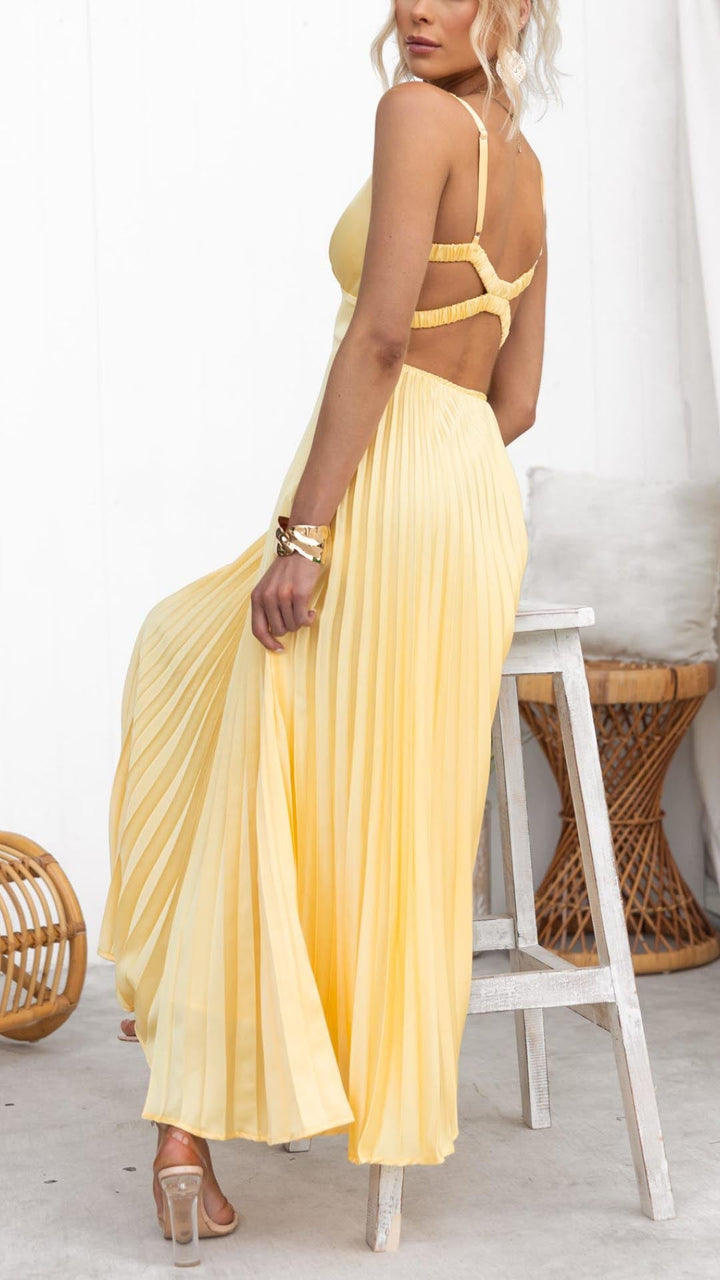 Shakira | Women's Pleated V Neck Maxi Dress