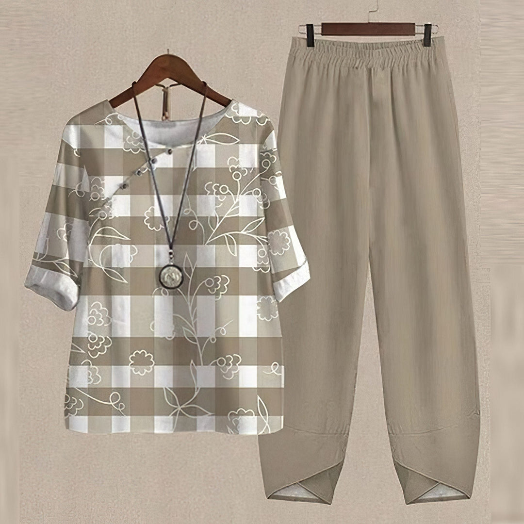 Faye | Women's Printed Two Piece Set with Wide Leg Pants