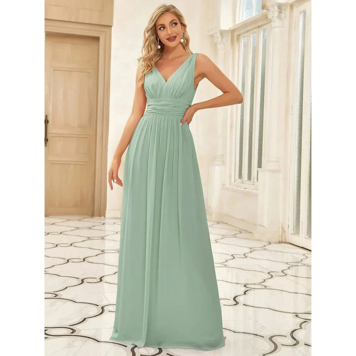 Delilah | Women's Sleeveless Flowy Dress with V Neck and Pleats