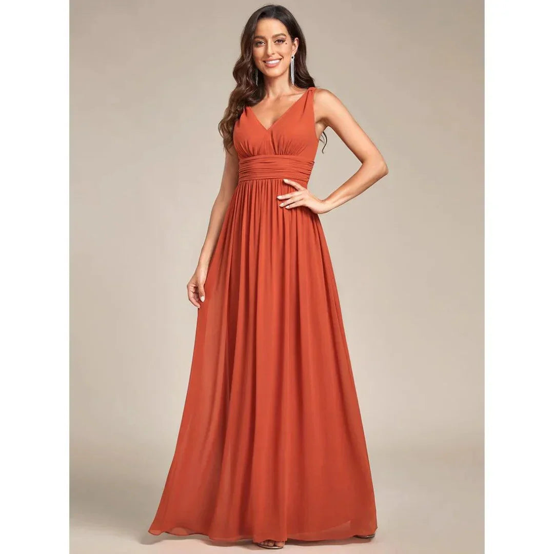Delilah | Women's Sleeveless Flowy Dress with V Neck and Pleats