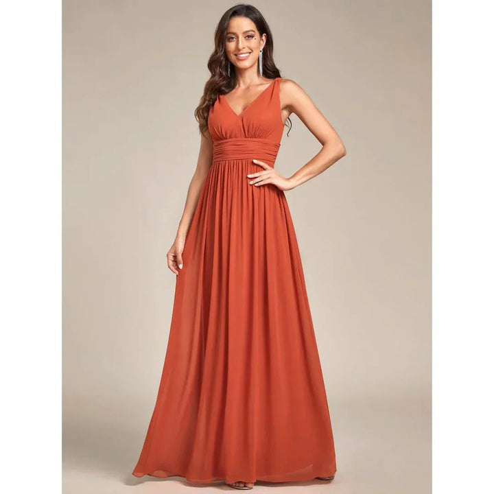 Delilah | Women's Sleeveless Flowy Dress with V Neck and Pleats
