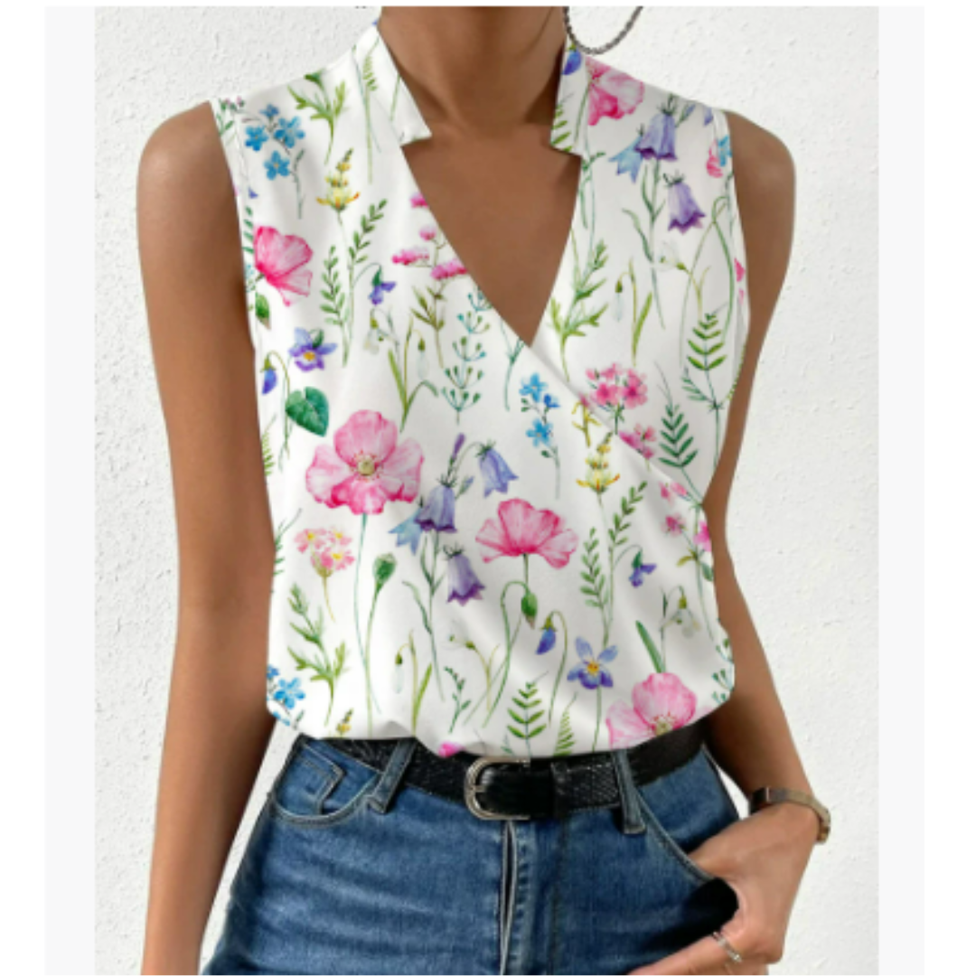 Tessa | Women's Wrap V Neck Summer Top with Sleeveless