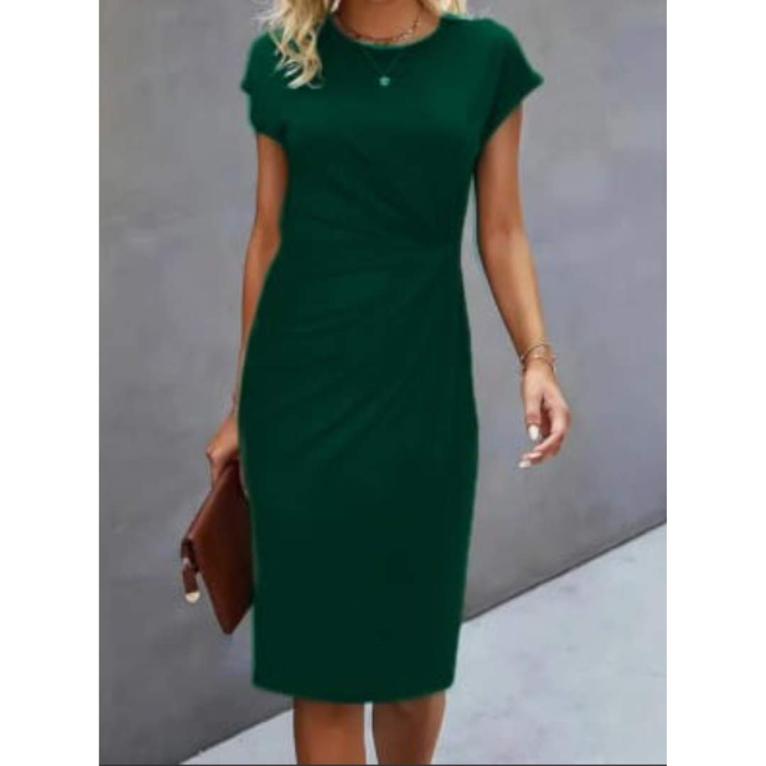 Kendall | Women's Short Sleeve Midi Dress with Pleated Front