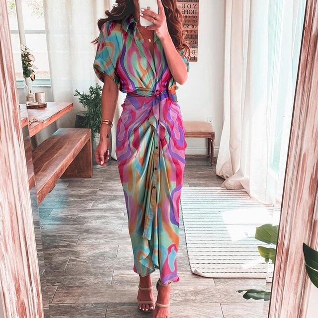 Alicia | Women's Multicolor Boho Print Dress with Twist Front