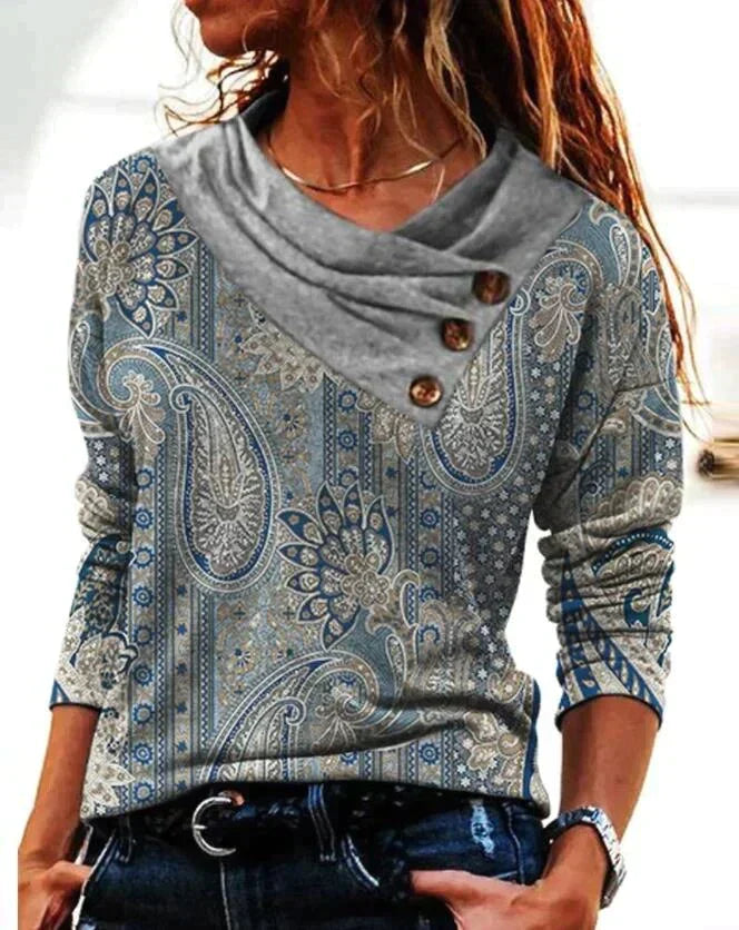 Fergie | Women's Modern Draped Cowl Neck Paisley Blouse
